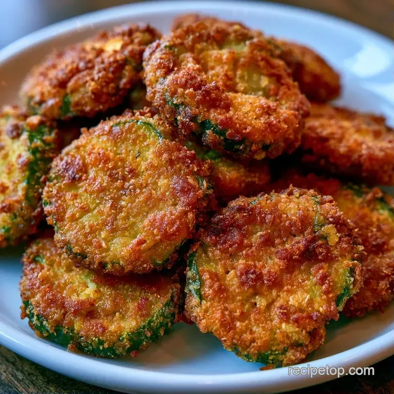 Crispy breaded pickle slices arranged on a slate platter with a small ceramic bowl of zesty white sauce.