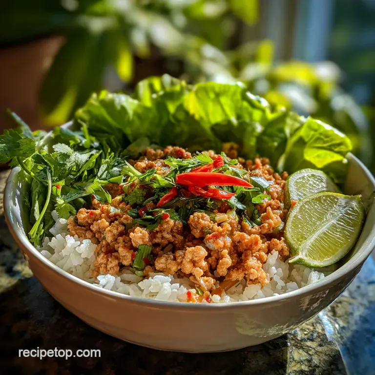 Bang Bang turkey bowl: a colorful mix of seasoned meat and rice with a creamy sauce cascade; garnished with scallions in a...