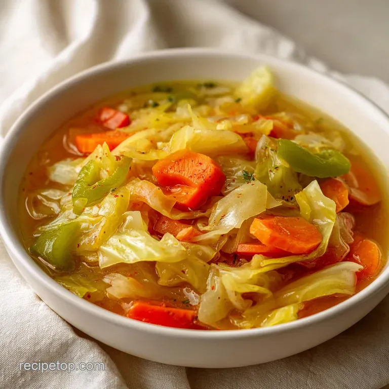 A wide white bowl of colorful vegetable soup with fresh herbs, served with a toasted sourdough slice on the side.