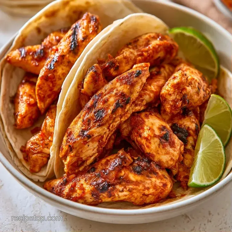 Four corn tortillas folded with charred chicken, creamy avocado, and sliced red onion arranged on a dark slate board.