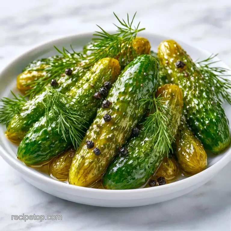 Crispy green pickle spears arranged on a rustic wooden board with scattered black peppercorns and fresh dill.