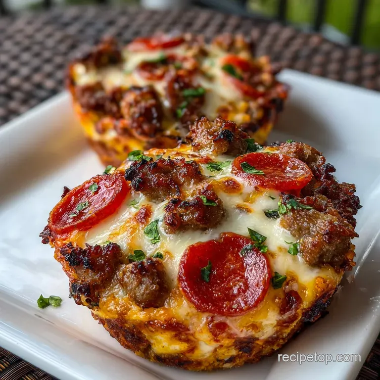 Delicious Low Carb Carnivore Pizza Muffin Snack with Sausage