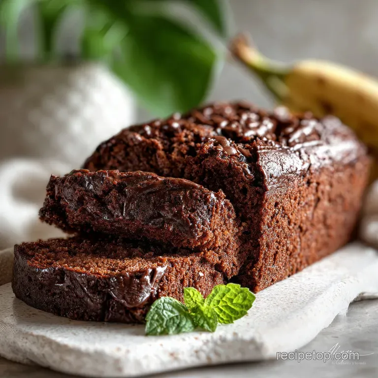Slice of chocolate banana bread with creamy peanut butter, sprinkled with chia seeds, showing a satisfying and healthy snack.