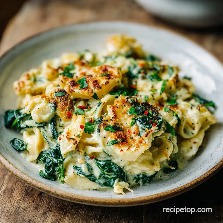 Protein Cottage Cheese Pasta Bake with Spinach and Garlic