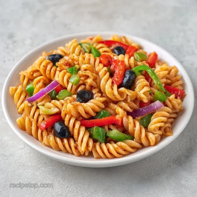 Elegant bowl of creamy pasta tossed with vibrant garden vegetables, topped with fresh parsley on a white table.