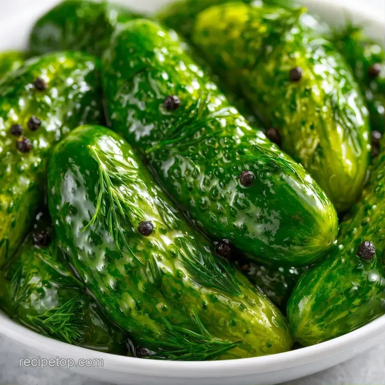 Several chilled cucumber spears arranged neatly on a white ceramic plate, garnished with a sprig of fresh dill.