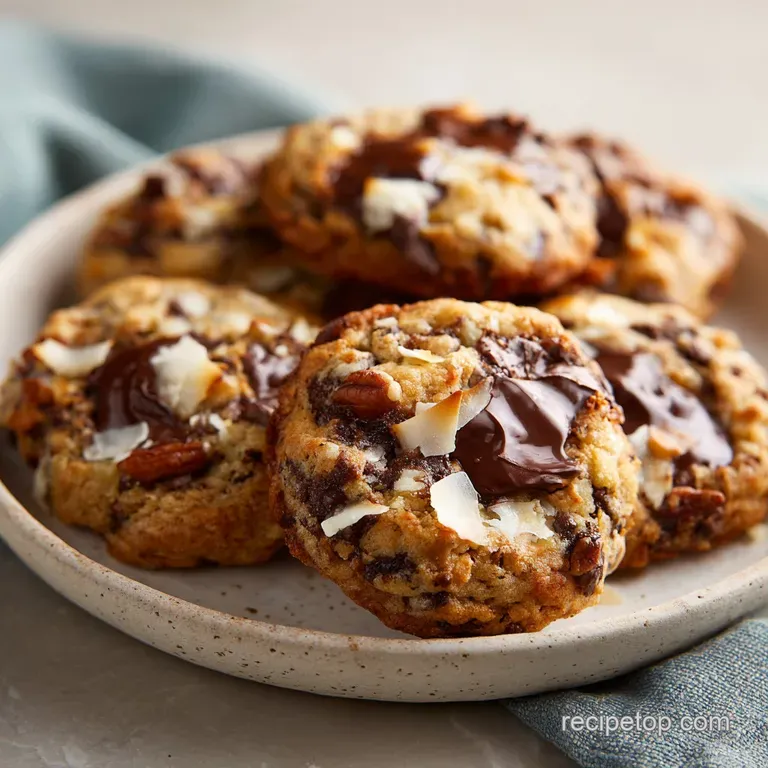 A stack of chewy oat cookies on a white ceramic plate, garnished with a sprinkle of sea salt and a linen napkin