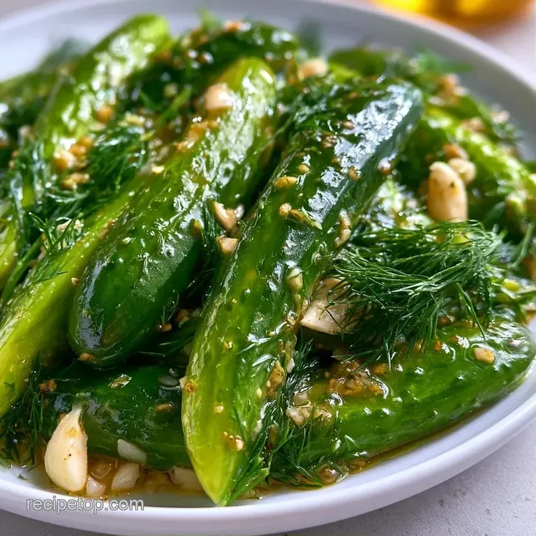 Crisp cucumber spears arranged on a white ceramic platter with fresh dill sprigs and a sprinkle of coarse salt.