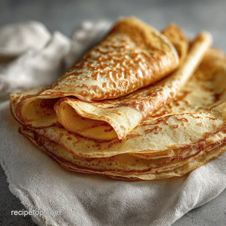 A single lacy crepe folded in half, topped with vibrant fresh strawberries and a drizzle of warm berry sauce.