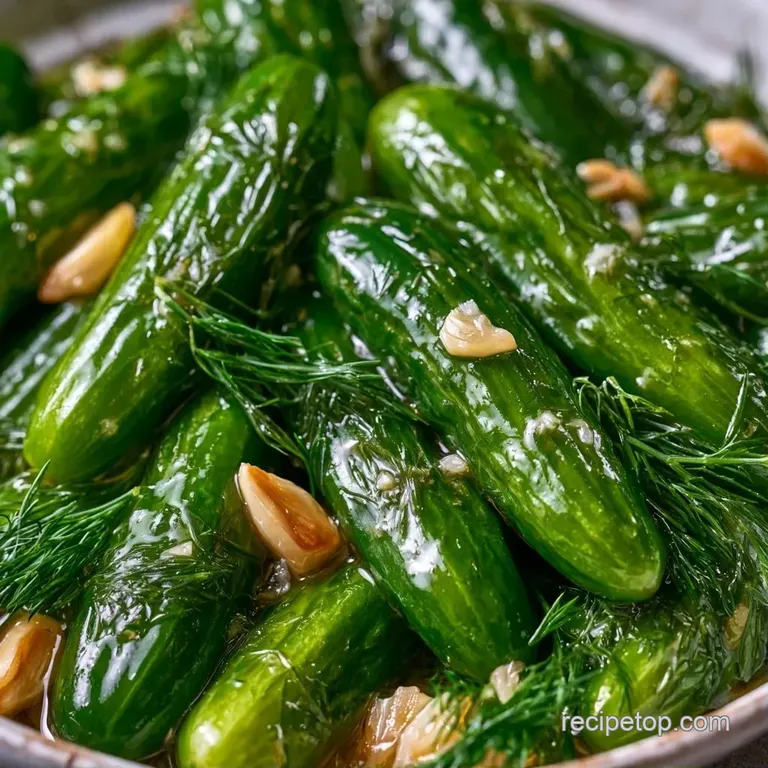 Crisp green pickle spears neatly arranged on a dark slate platter with sliced garlic and fresh dill sprigs.