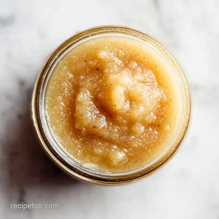A dollop of warm, creamy applesauce in a white ramekin, topped with a sprinkle of cinnamon dust.
