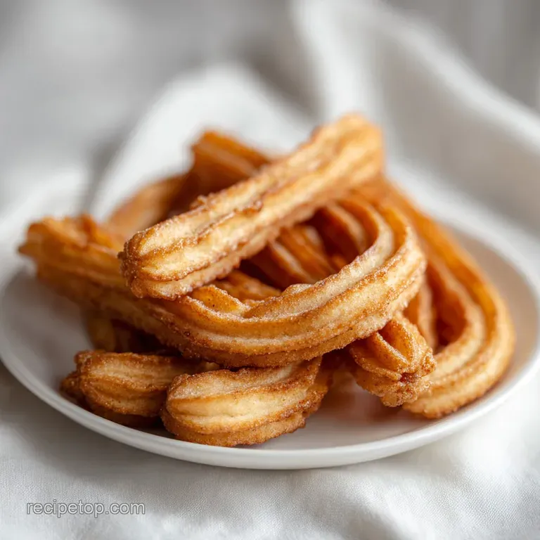 Crisp, elongated churros elegantly fanned on a white plate with a rich chocolate dipping sauce.