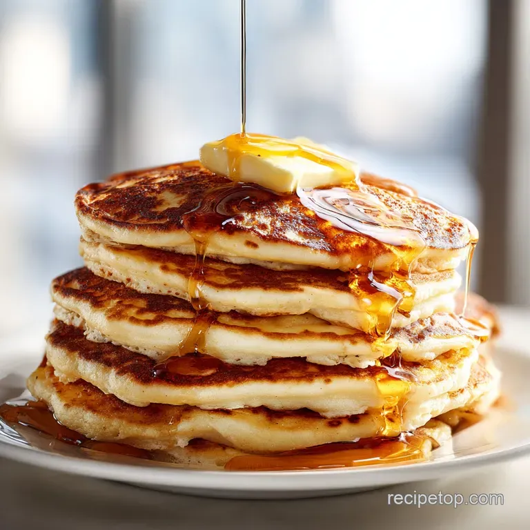 Three golden-brown cakes on a white ceramic plate, garnished with fresh blueberries and a dusting of powdered sugar.
