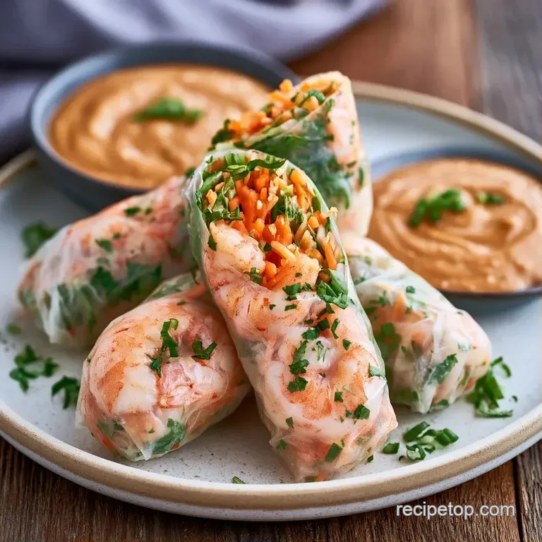 Translucent rolls neatly arranged on a ceramic platter next to a small bowl of creamy peanut sauce and lime wedges.