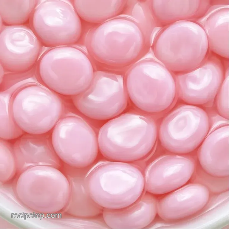 Pastel pink and creamy white chilled yogurt bites scattered among fresh blueberries and mint on a dark slate.