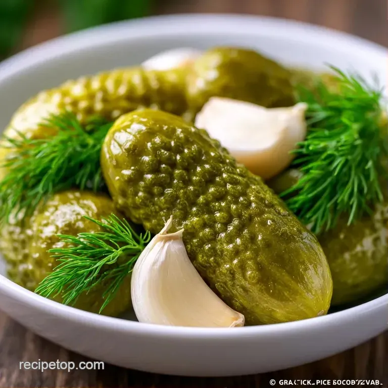 Vibrant green pickle slices arranged on a dark slate board beside a bunch of fresh dill and whole garlic cloves.