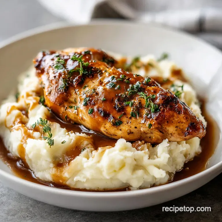 Glazed Garlic Herb Chicken Breast Over Creamy Potatoes
