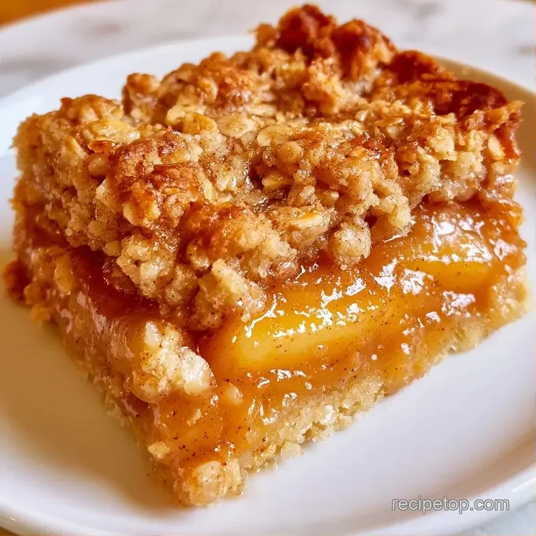 Warm, spiced apple square dusted with powdered sugar on a white plate beside a scoop of melting vanilla ice cream.