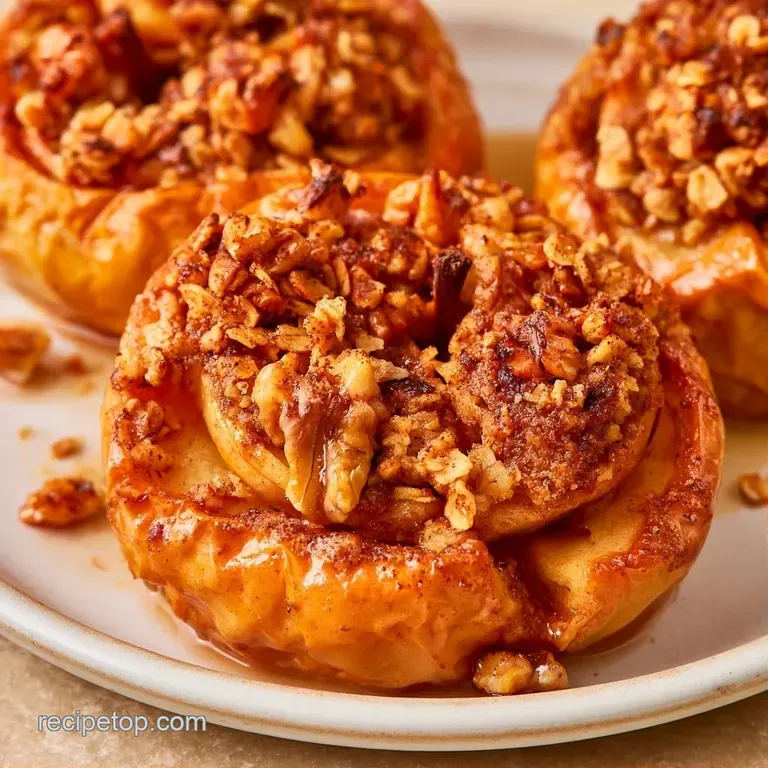 Four soft, golden-brown baked fruit halves nestled in a white dish, drizzled with warm syrup and topped with cinnamon.