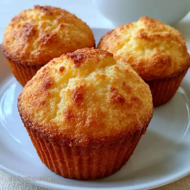 Mini golden-brown muffins arranged on a pastel plate with sliced strawberries and a glass of cold milk.