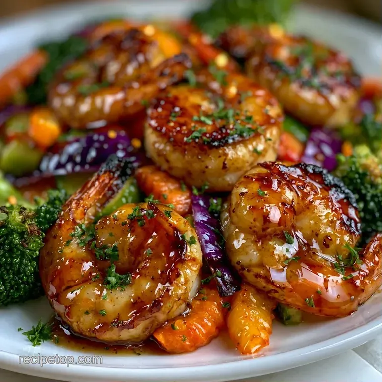 Two elegant plates featuring seared pink shrimp and colorful saut&eacute;ed vegetables next to a mound of fluffy white rice.