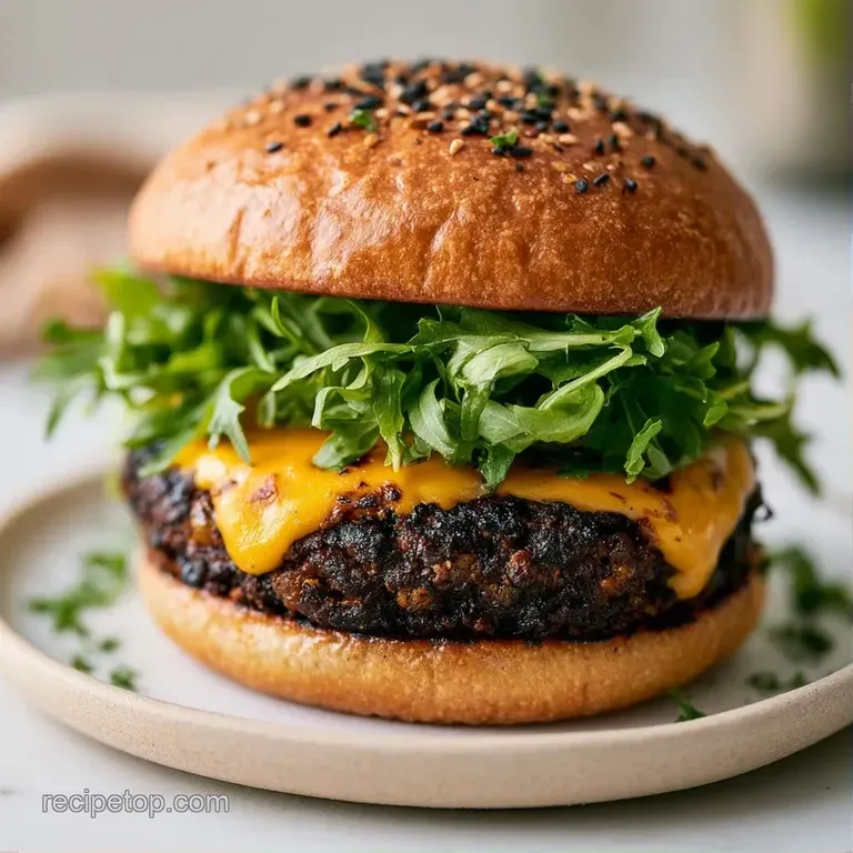 Two charred plant-based patties on toasted buns, paired with crispy golden fries and a side of creamy aioli.