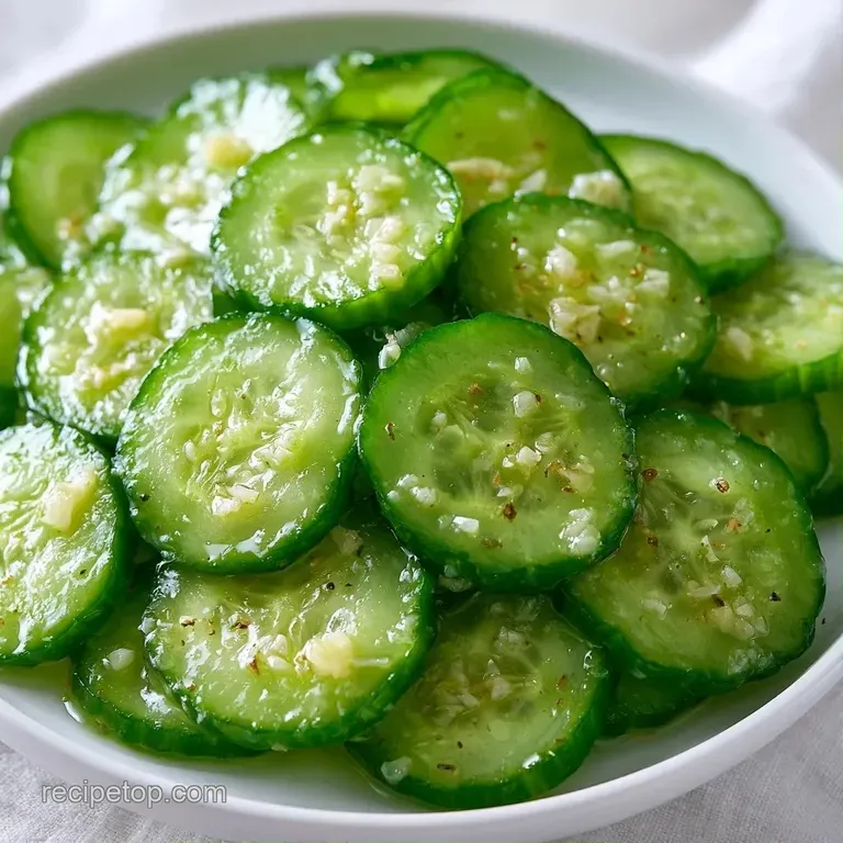 Vibrant green pickled cucumber slices neatly layered on a white ceramic plate beside a sprig of fresh dill.