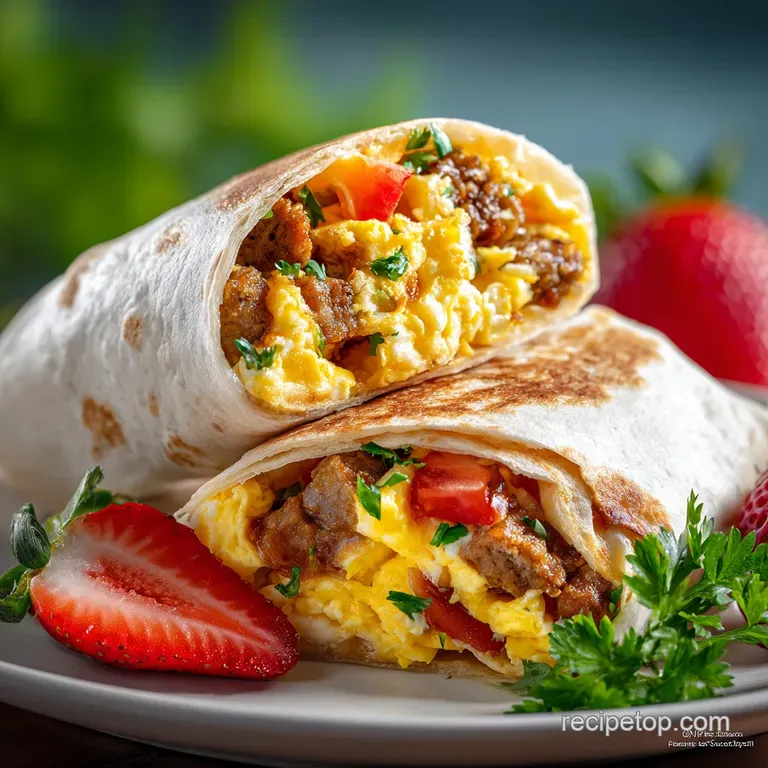 Quick Make Ahead Breakfast Burrito with Eggs and Sausage