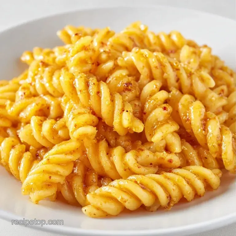 Elegant platter of glistening spiral pasta mixed with bright red tomatoes, green olives, and a dusting of herbs.