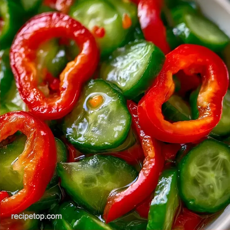 Quick Pickled Red Peppers and Cucumbers