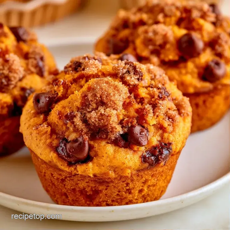 Three warm, orange-hued muffins on a white ceramic plate, dusted with cinnamon and paired with a steaming coffee cup.