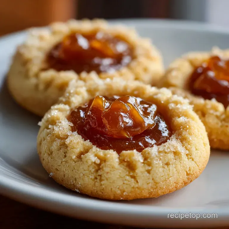 A stack of soft golden cookies on a white ceramic plate, topped with glistening caramel and a pinch of salt.
