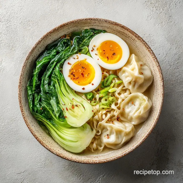 Savory Dumpling Ramen Bowl with Soft-Boiled Eggs