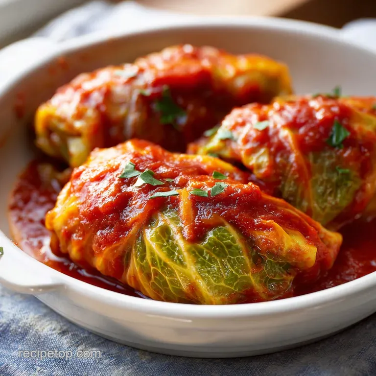 Three neat rolls on a white ceramic plate, drizzled with bright red sauce and a sprinkle of fresh green herbs.
