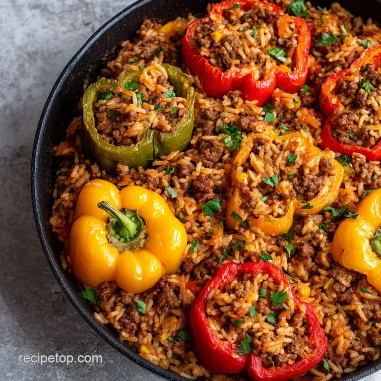 Slices of tender stuffed peppers, showcasing colorful layers of meat and rice, served attractively on a white plate.