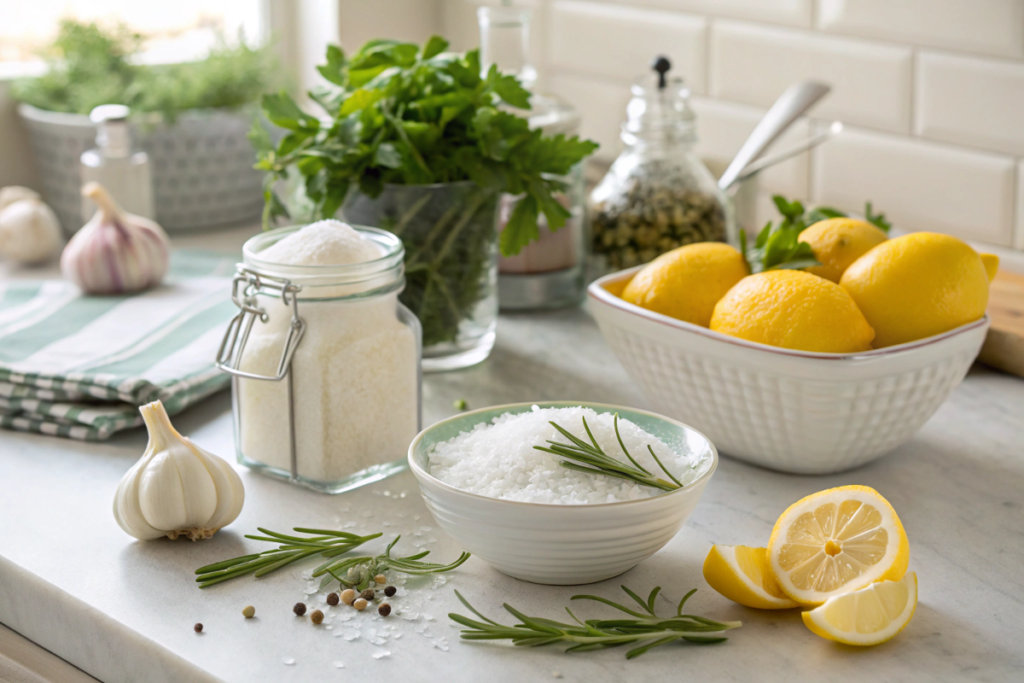 Fish Brining Ingredients on a Kitchen Counter