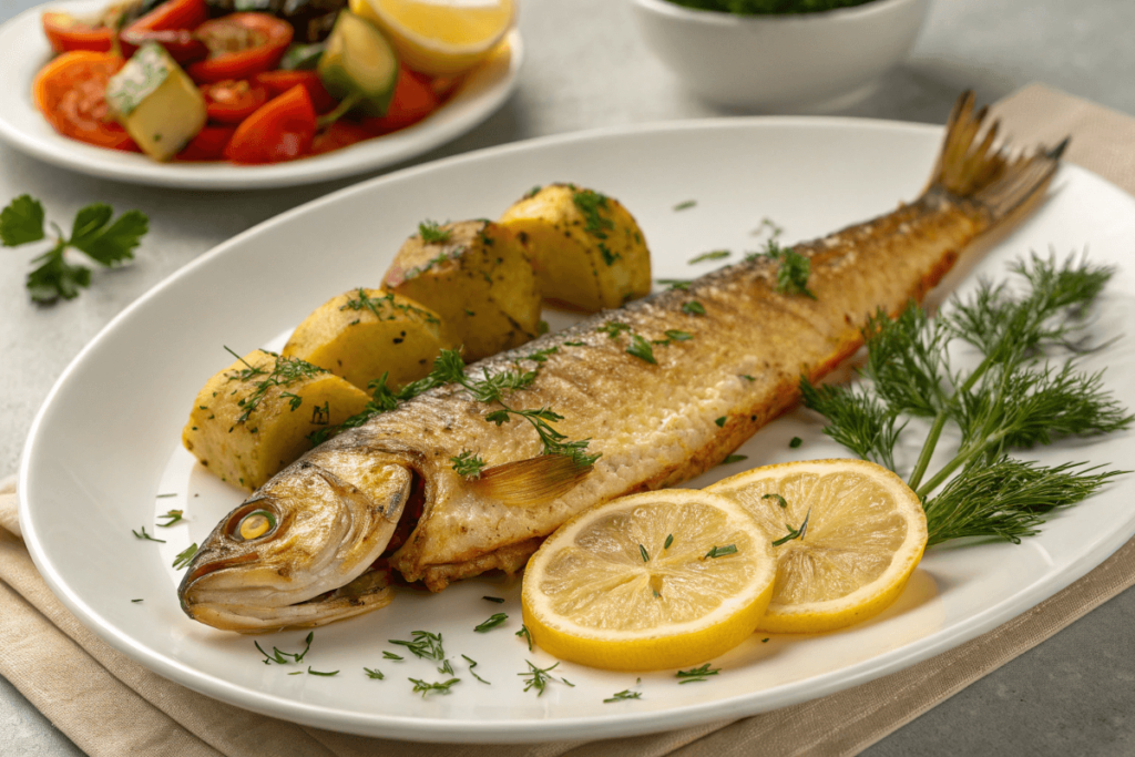 Smoked Fish Served with Lemon and Dill