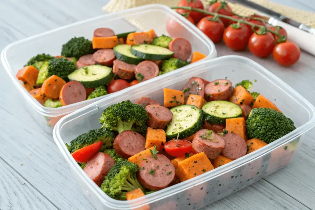 Raw beef sausages with spices and herbs on a wooden board