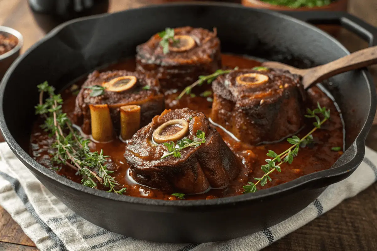 Slow-cooked beef neck bones served with mashed potatoes and roasted vegetables.