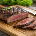 A golden-brown, seared rib eye roast in the oven, surrounded by garlic and rosemary, showing the initial high-heat sear