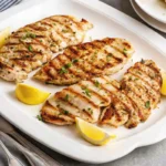 Pellet grilled chicken breast with grill marks and herbs