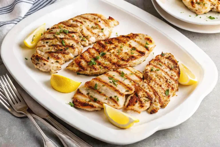 Pellet grilled chicken breast with grill marks and herbs
