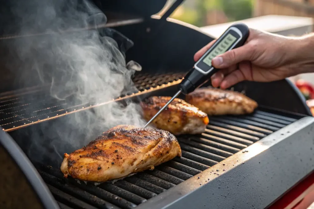 Measuring internal temperature of grilled chicken

