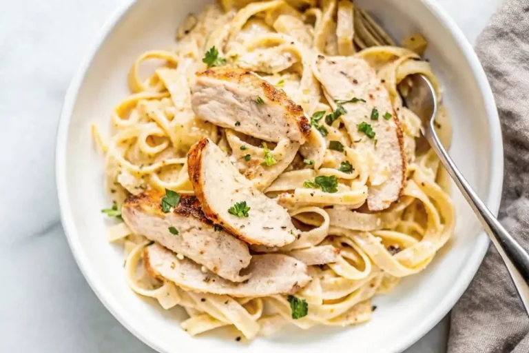 rilled chicken alfredo served with fettuccine and creamy sauce